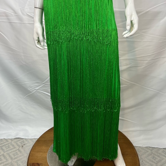 ❌SOLD❌Vintage 70s Green Tassel Fringe Tiered Long Maxi Flapper Gown Dress - Picture 6 of 9